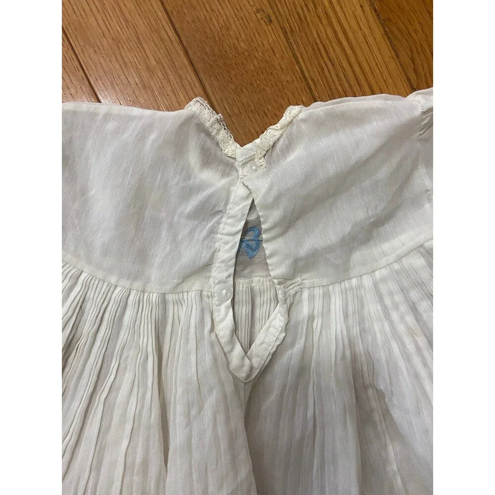 Vintage White Cotton Baby Dress Floral Embroidered Lace‎ Trim Pleated Heirloom